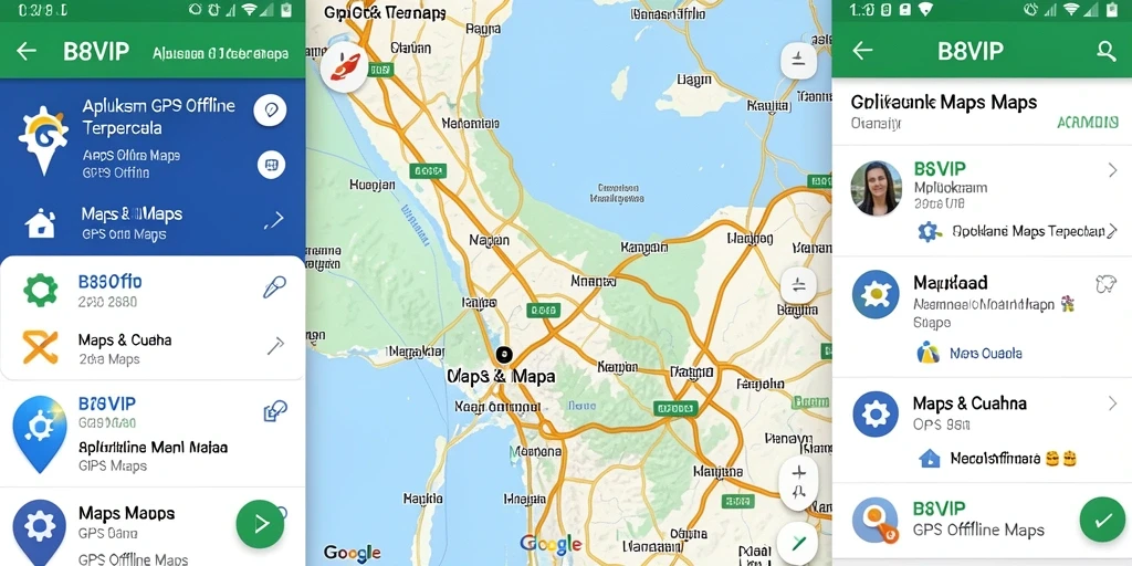 Antarmuka B8VIP yang sederhana dan informatif untuk navigasi peta offline.