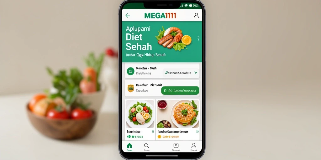 Tampilan antarmuka MEGA111 dengan fitur Diet Sehat yang membantu pengguna.